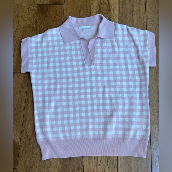 Sioni Pink and White Gingham Polo Sweater - Picture 1 of 2